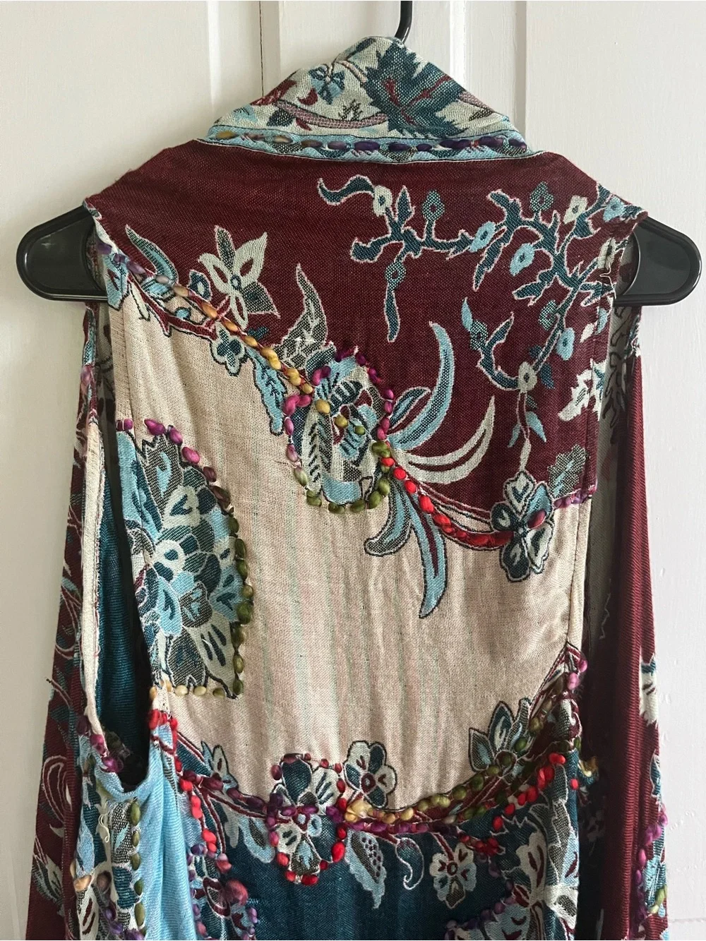 Raj Multicolor Floral Fringe Vest - Burgundy, Teal, Cream